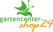 Logo von Gartencenter-Shop24 mit grünem Blatt und stilisierter Schmetterlingsgrafik.